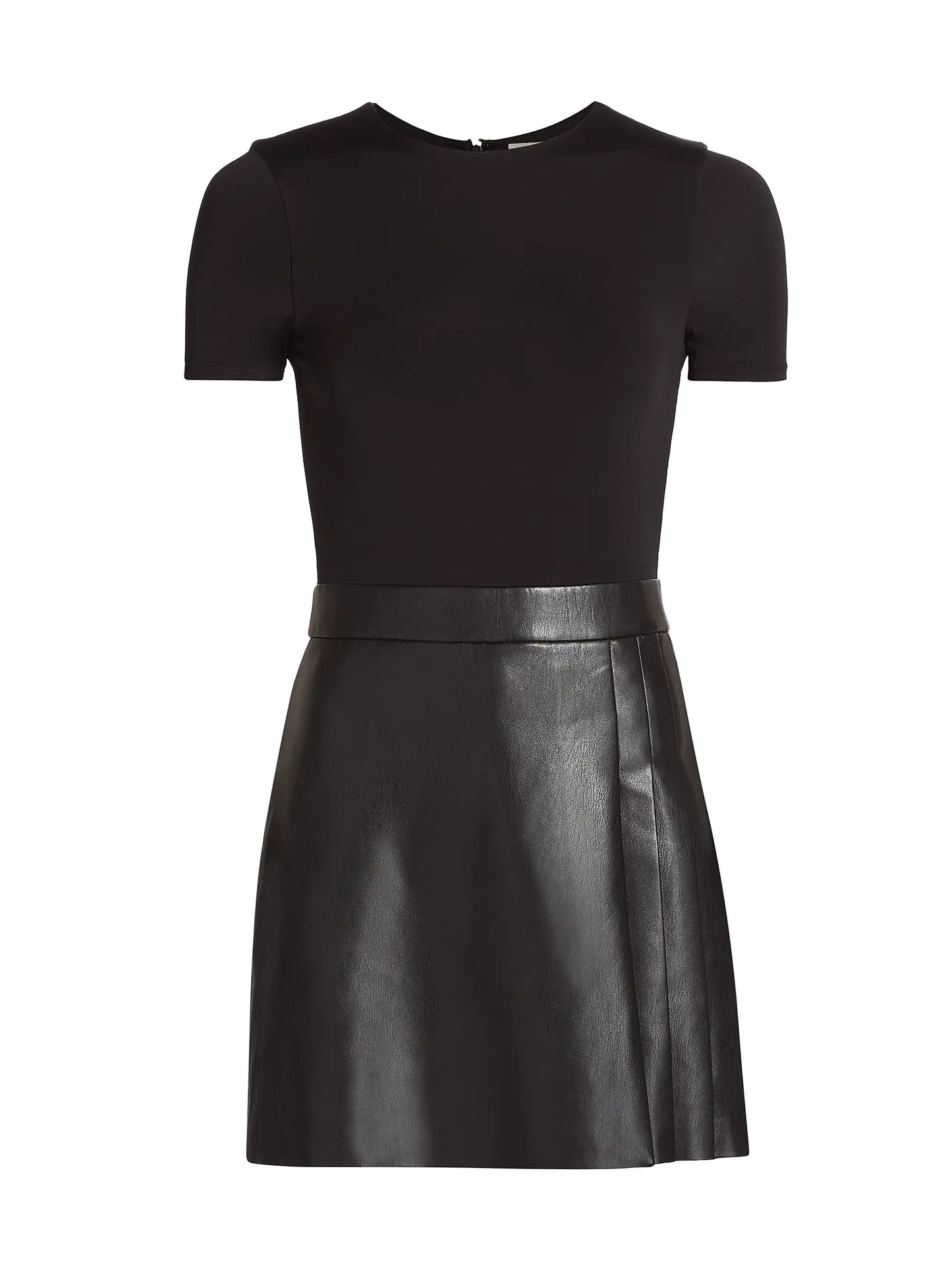 Chara Black Leather Pleated Minidress