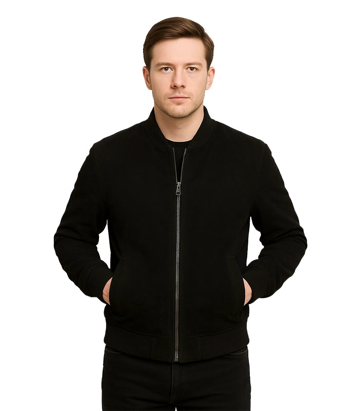 Adamsville Men’s Black Suede Bomber Jacket