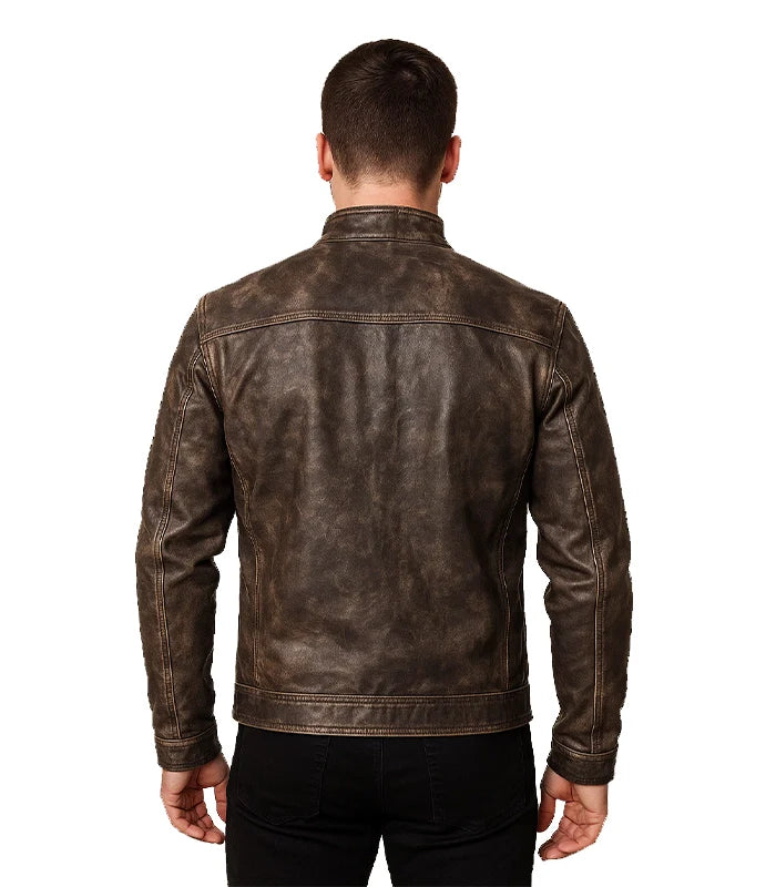 Alex Distressed Brown Leather Biker Jacket
