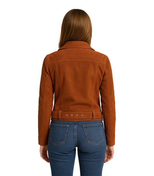 Women brown biker jacket