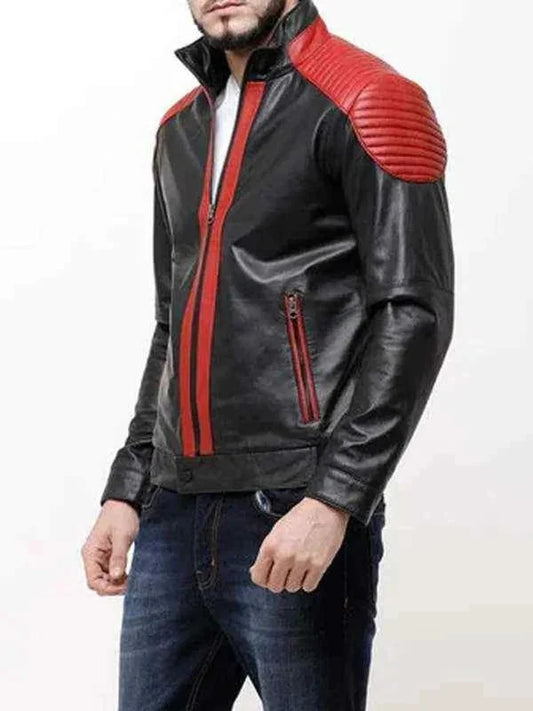 Black And Red Leather Motorcycle Jacket Men
