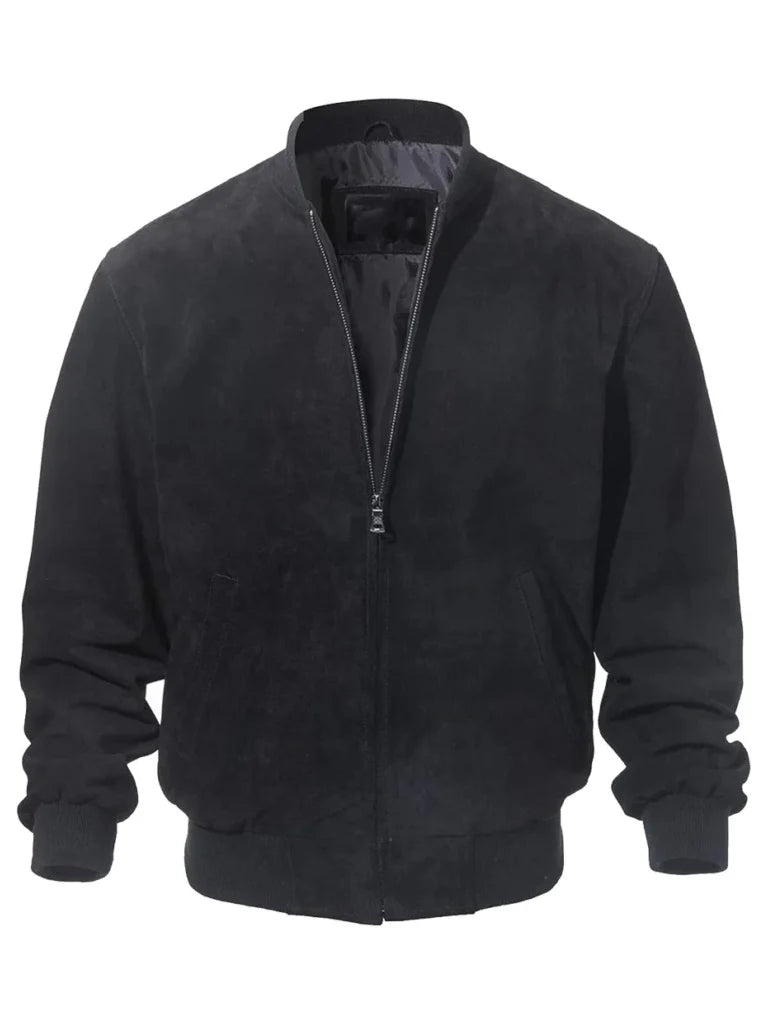Black Bomber Suede Leather Jacket