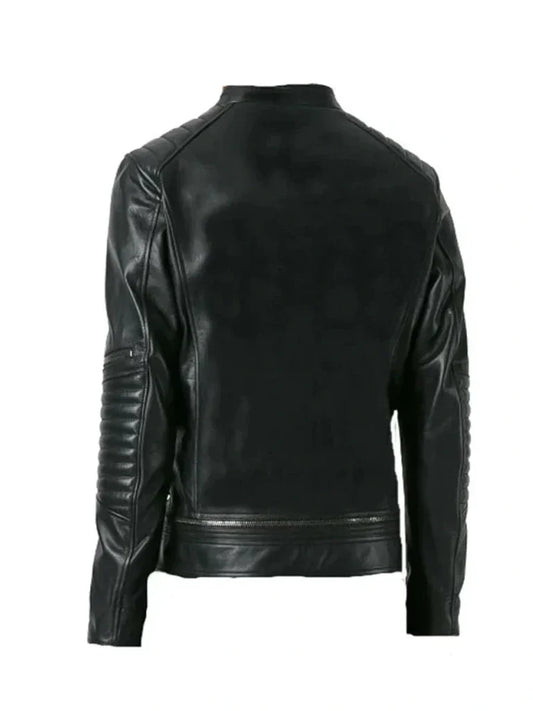 Black Quilted Biker Leather Jacket