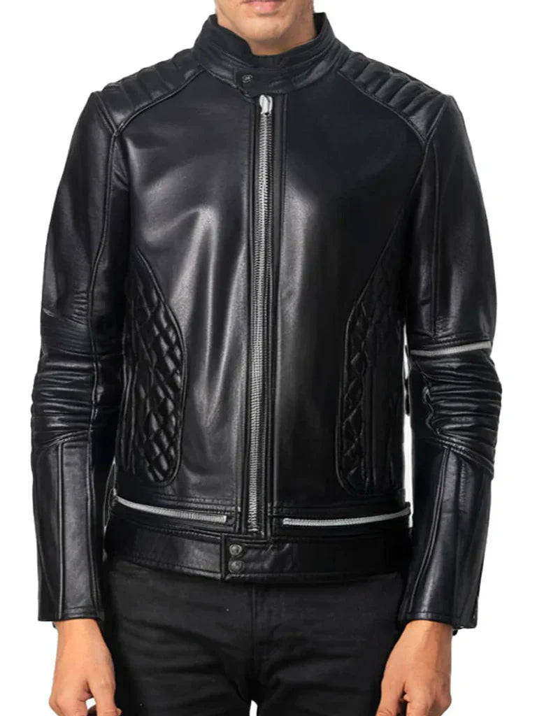 Black Quilted Biker Leather Jacket