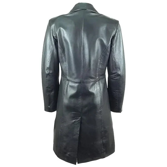 Black Single Breasted Leather Trench Coat