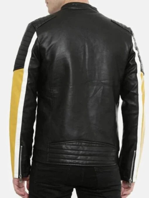 Black and Yellow Leather Motorcycle Jacket for Men