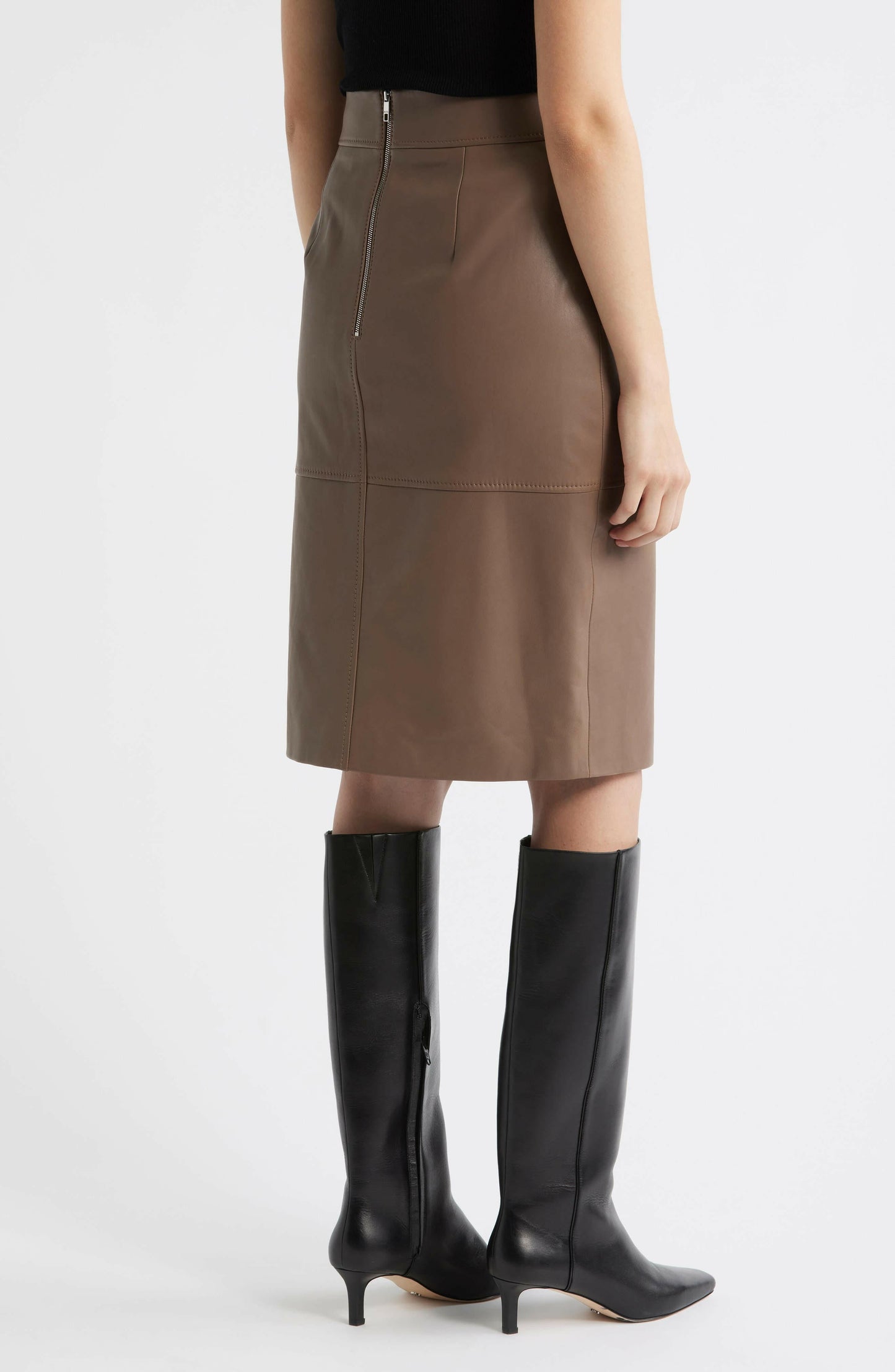 Brown Leather Pencil Skirt Boss