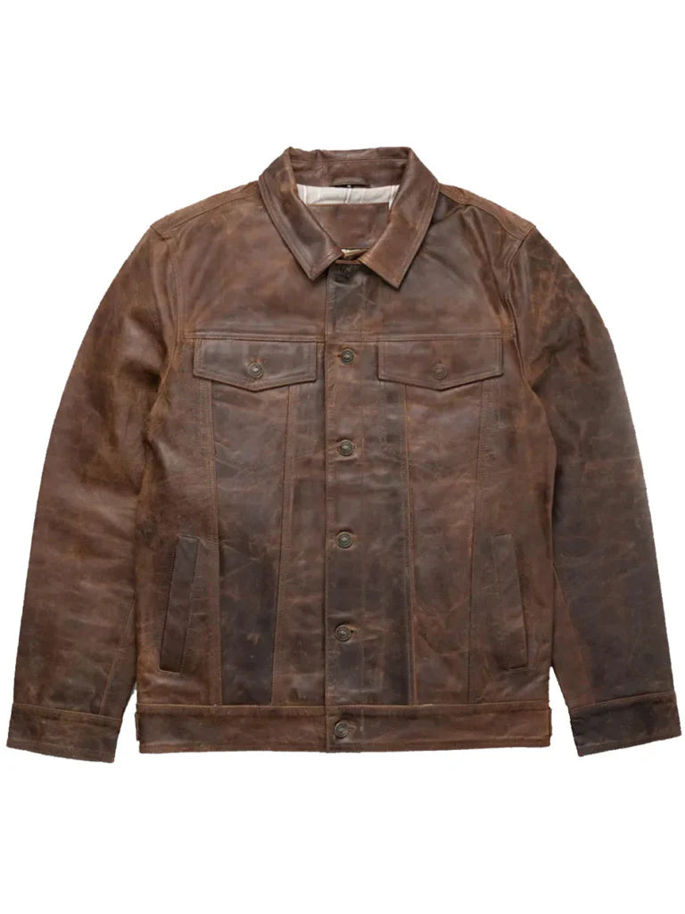 Brown Trucker Style Genuine Leather Jacket