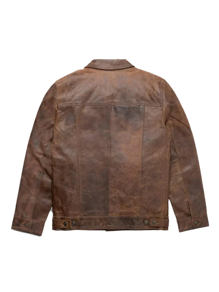 Brown Trucker Style Genuine Leather Jacket