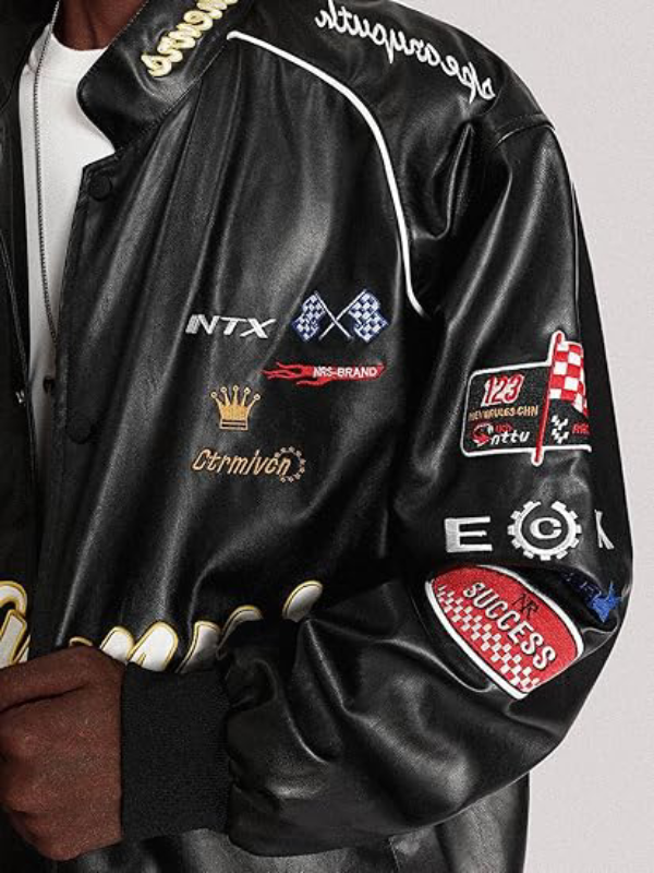Champs Black Racing Style Leather Jacket