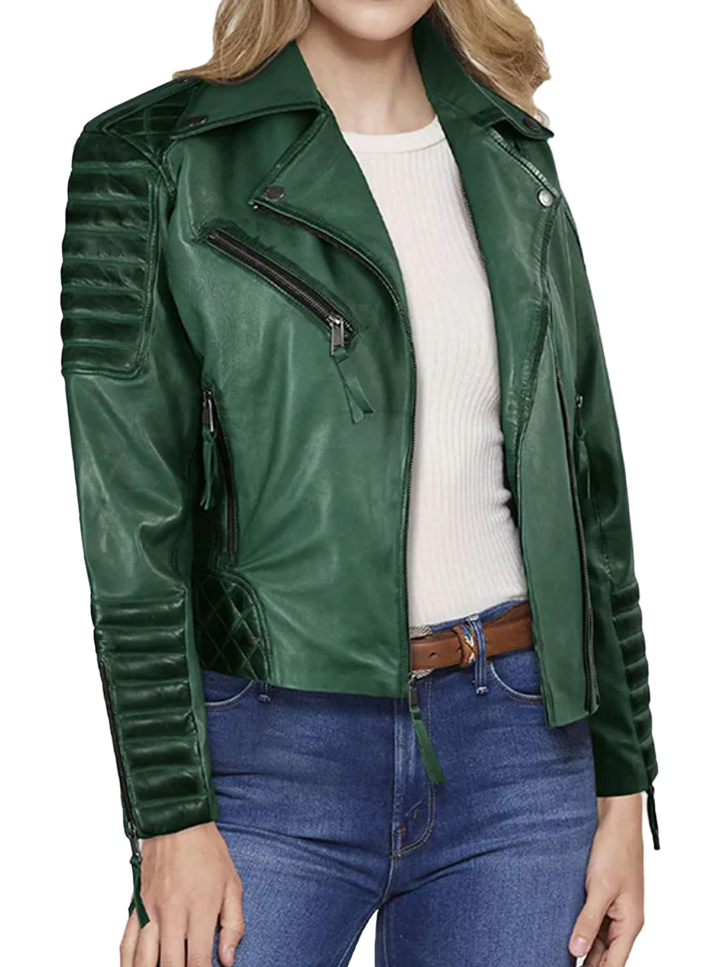 Charlotte Burnt Green Leather Jacket
