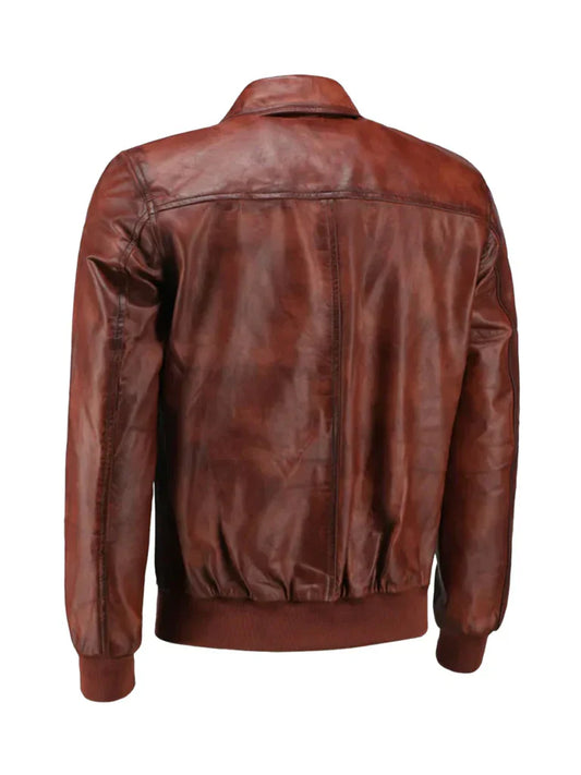 Cognac Brown Shirt Style Bomber Leather Jacket