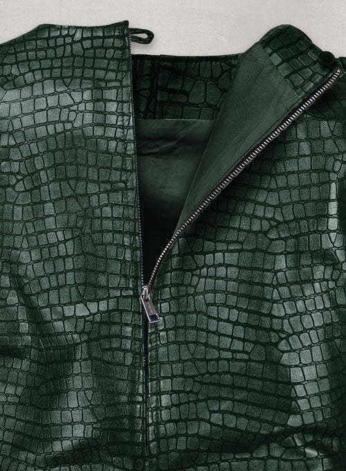 Croc Metallic Green Cacoon Leather Dress