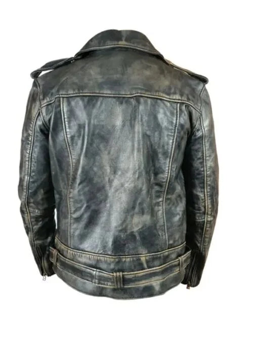 Distressed Biker Style Jacket With Belt