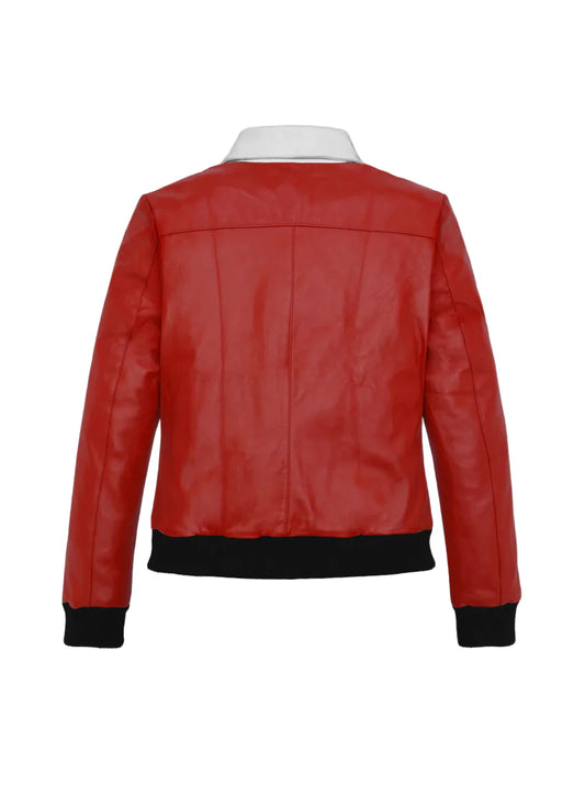 Fashionable Women's Red Bomber Motorcycle Jacket