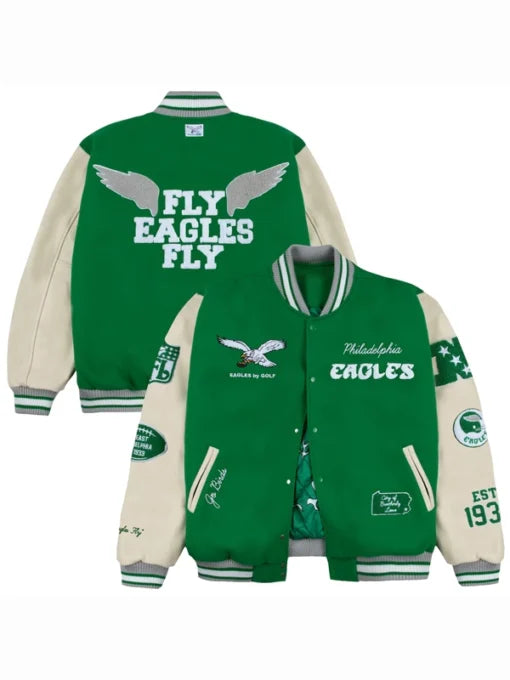 GOLF WANG Philadelphia Eagles Green Letterman Jacket