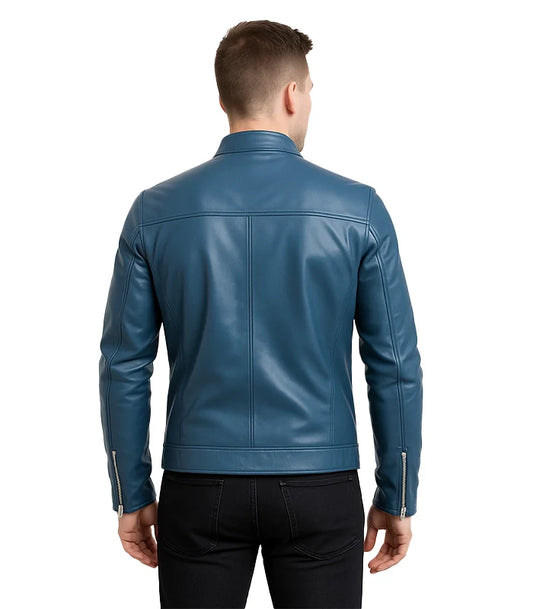 Blue leather jacket