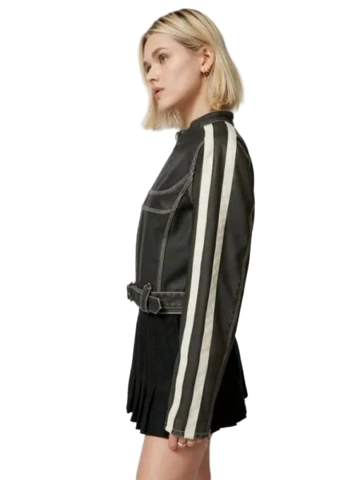 Jordan Vegan Leather Fitted Racer Moto Jacket