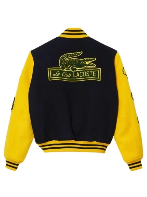 Lacoste Letterman Navy Blue And Yellow Wool Jacket