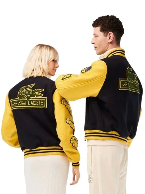 Lacoste Letterman Navy Blue And Yellow Wool Jacket