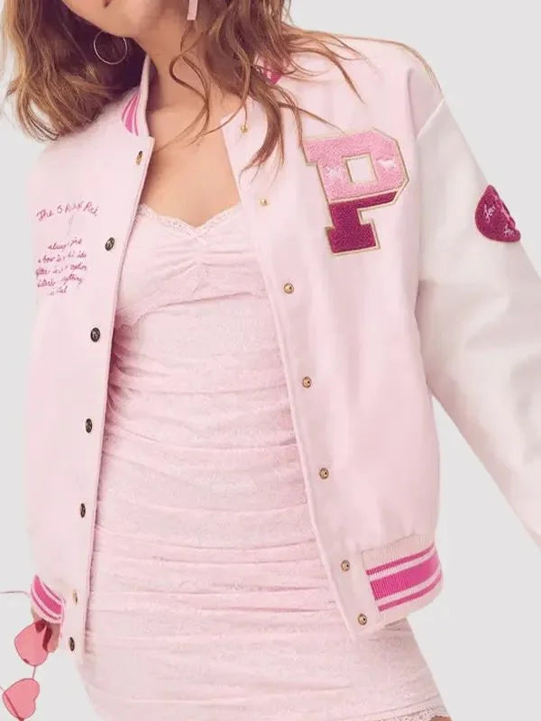 LoveShackFancy X Pink Varsity Jacket