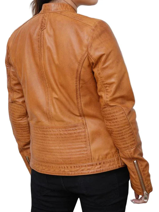 Maria Casual Distressed Brown Leather Biker Jacket
