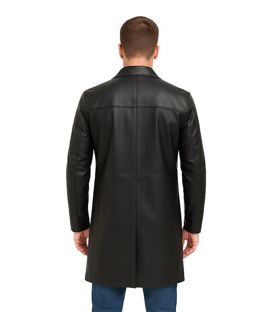 Men’s Cowhide Black Long Leather Coat