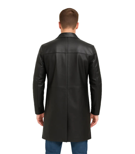 Men’s Cowhide Black Long Leather Coat