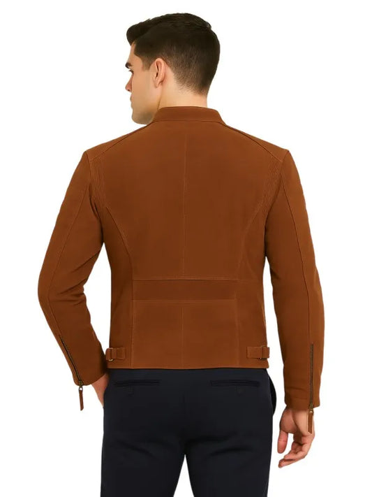 Mens Express Brown Suede Biker Leather Jacket
