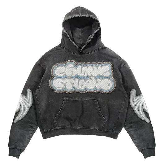 Pullover Vintage Spider Print Hoodie