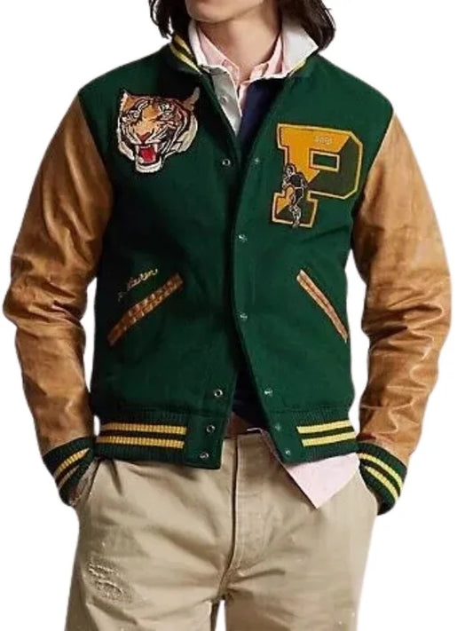 RL Tiger Letterman Leather Wool Varsity Jacket