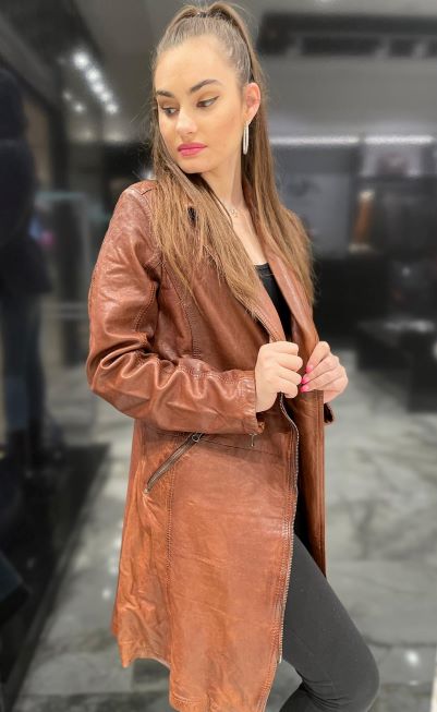 Shop Women's Stylish Long Leather Coat