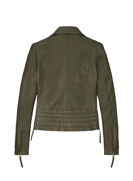 Stylish Olive Green Biker Jacket for Women