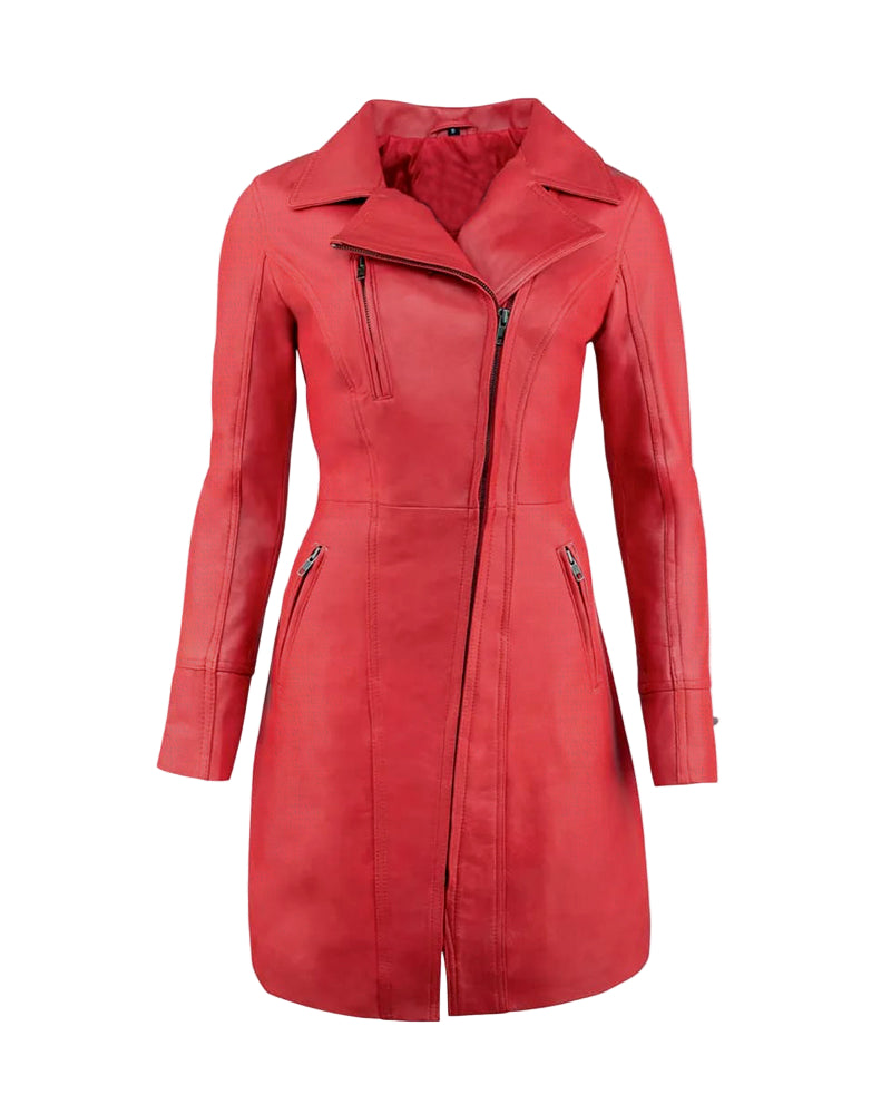 Stylish Red Leather Coat For Women