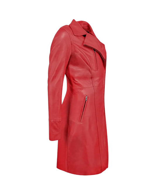 Stylish Red Leather Coat For Women