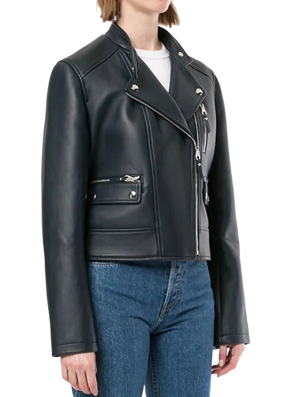 Stylish Women's Blue Motorcycle Jacket