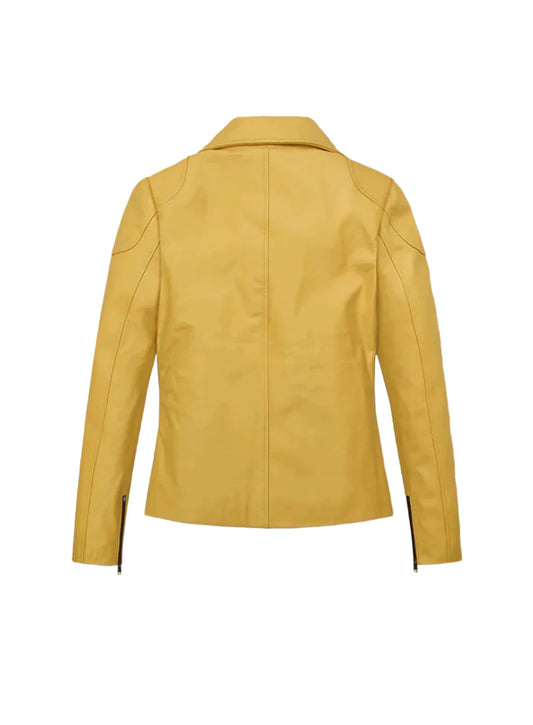 Stylish Women's Yellow Leather Biker Jacket