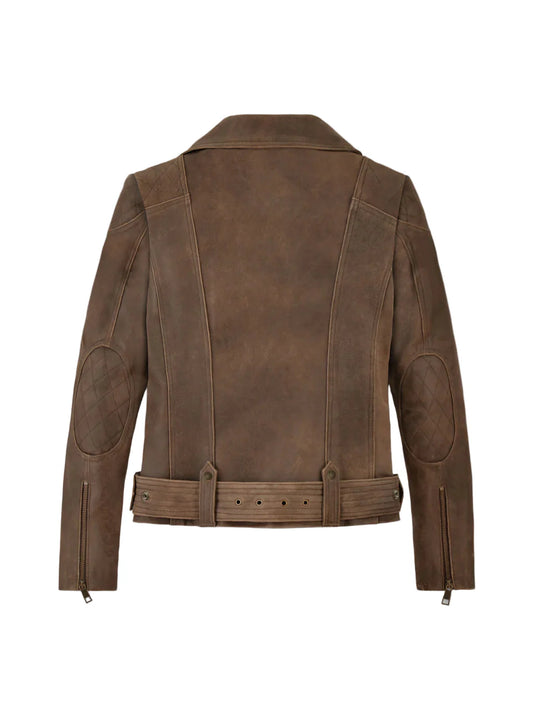 Vintage Brown Distressed Leather Biker Jacket