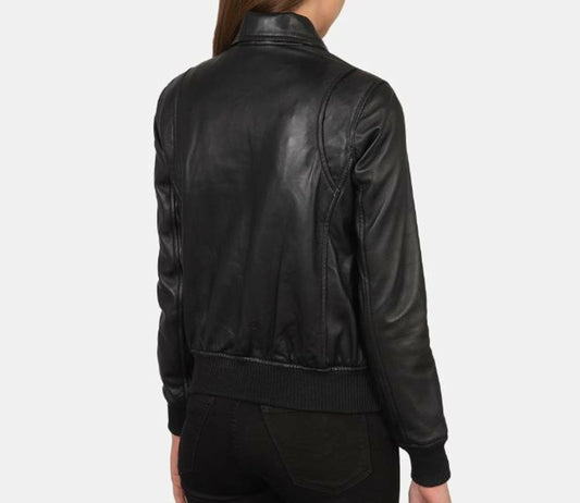 A-2 Women Black Leather Bomber Jacket