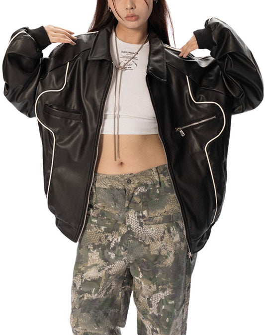 Freya Black Oversized Leather Jacket