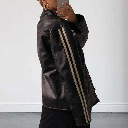 Women's 90s Style Black Oversized Biker Leather Jacket