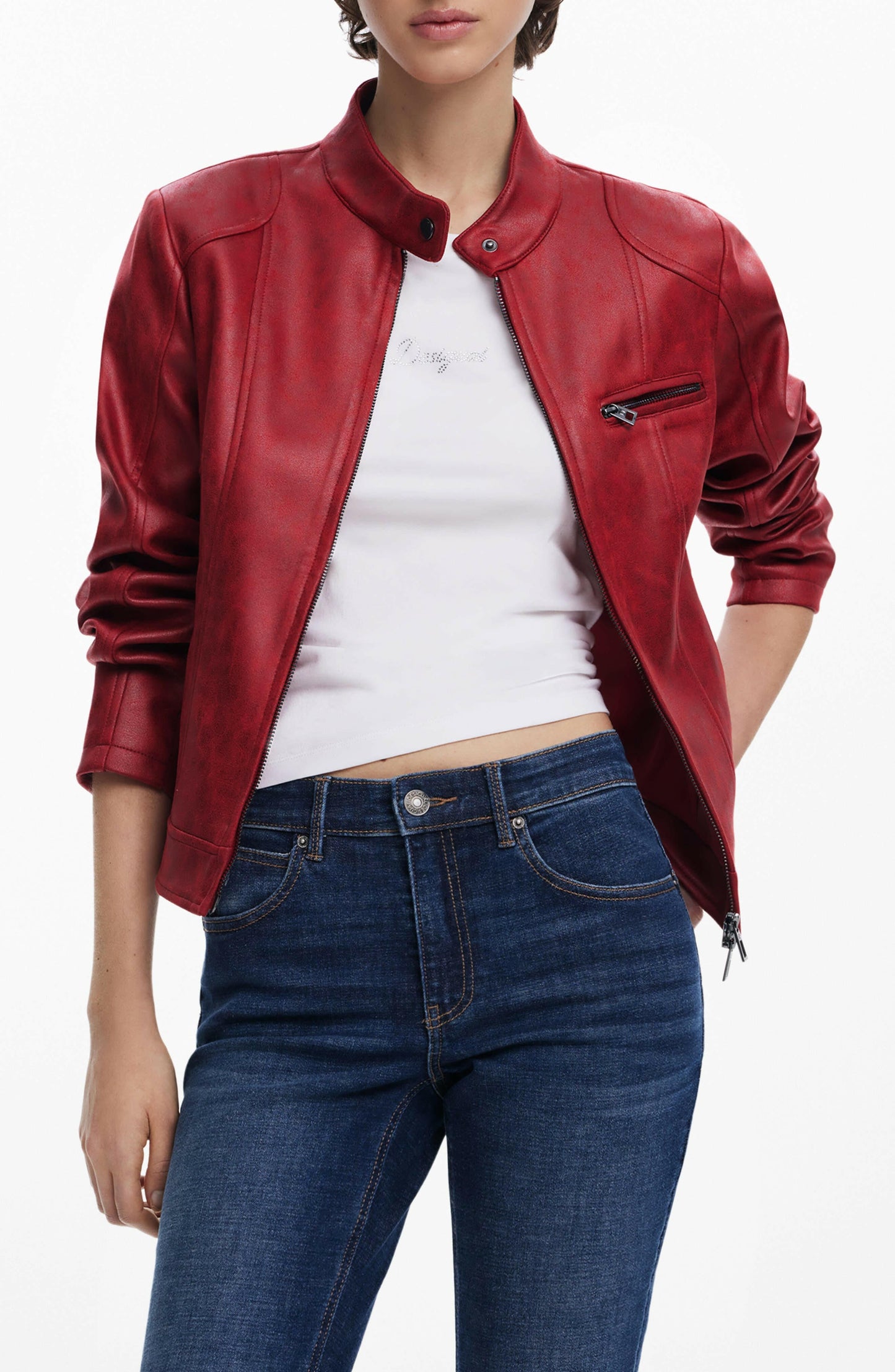 Women's Biker Red Leather Jacket