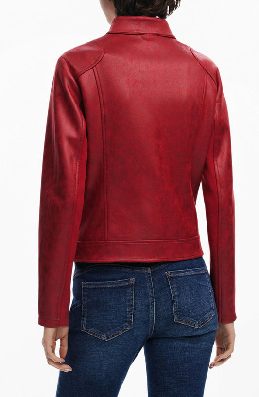 Women's Biker Red Leather Jacket