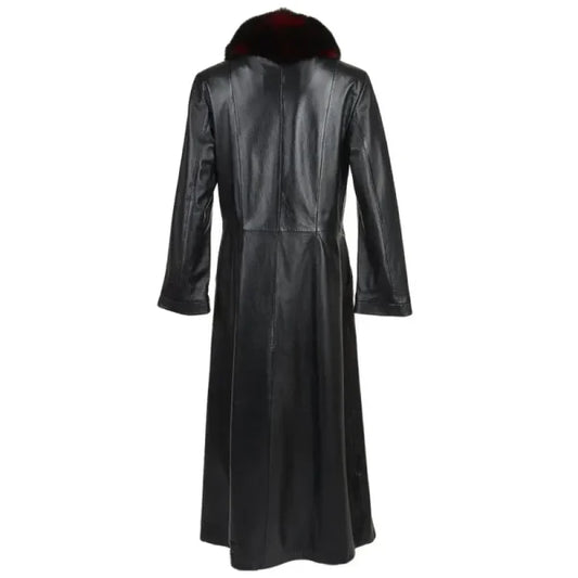 Women's Black Real Leather Trench Coat