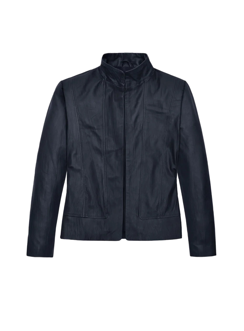 Women’s Black Stand Collar Leather Jacket