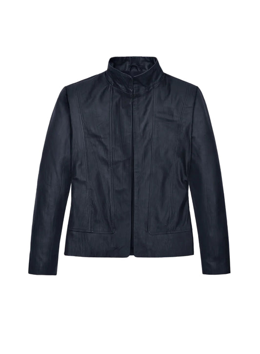 Women’s Black Stand Collar Leather Jacket