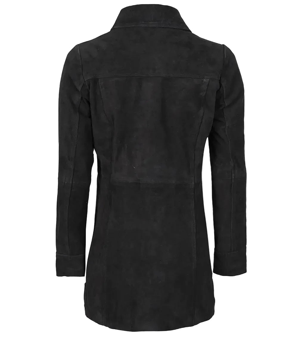 Women's Black Suede Button Down Coat