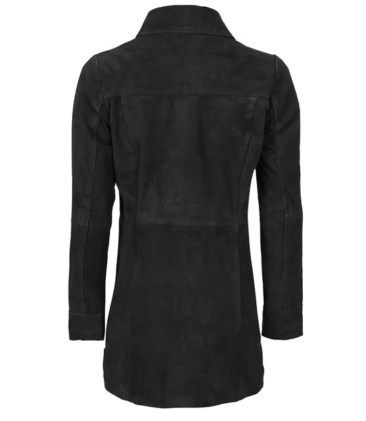 Women's Black Suede Button Down Coat