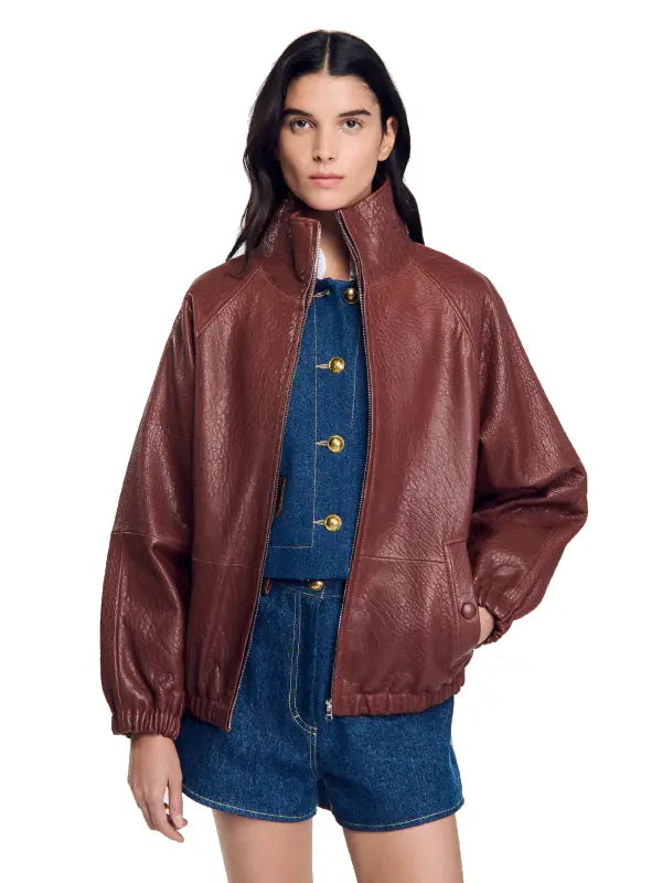 Women’s Brown Oversized Crocodile Leather Jacket