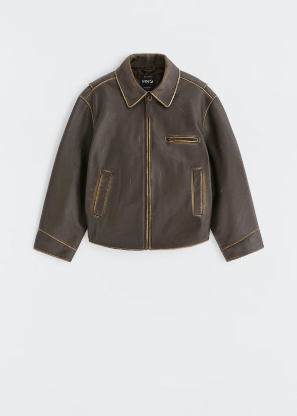 Women's Brown Oversized Leather Jacket